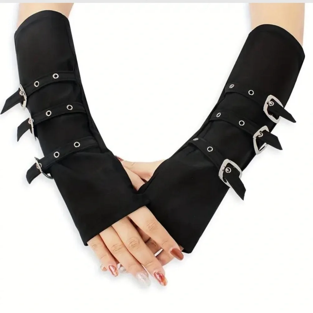 New-Black fingerless sleeves with buckle accents #goth #grunge